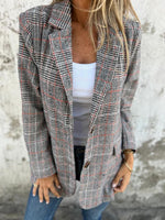 Casual Plaid Print Long Blazer Jacket