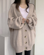 Casual Ribbed Knit Lantern Sleeve Cardigan