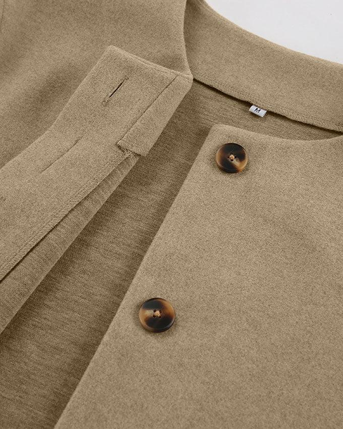 Brown Relaxed-fit Crop Wool Coat
