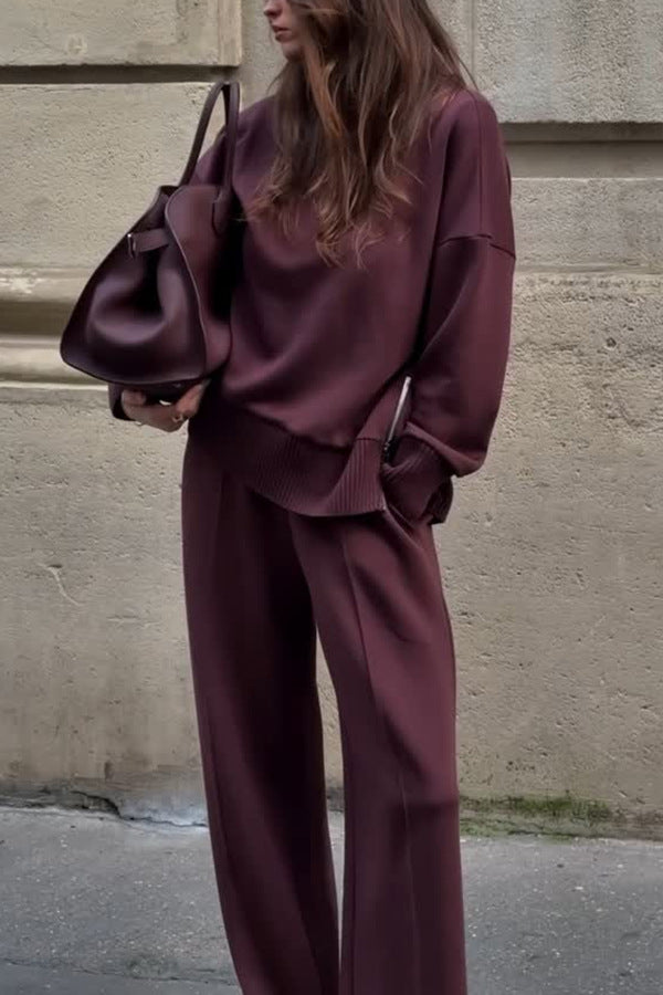 Solid Zippered Sweatshirt and Sweatpants Two-Piece Set