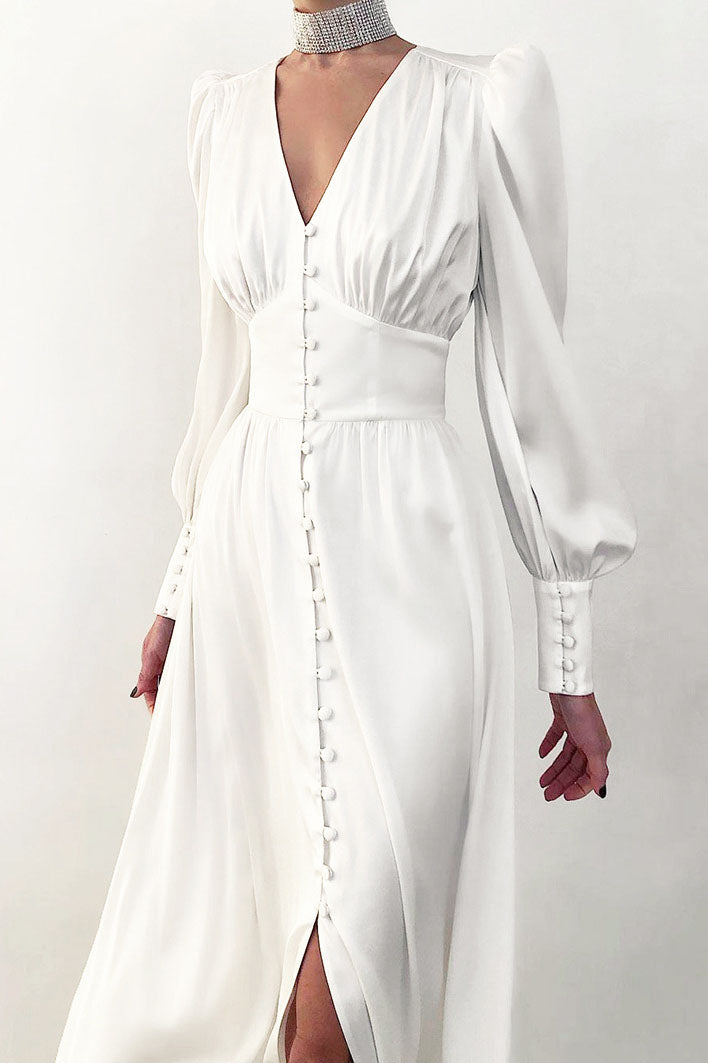 Elegant Lantern Sleeves Satin Midi Dress