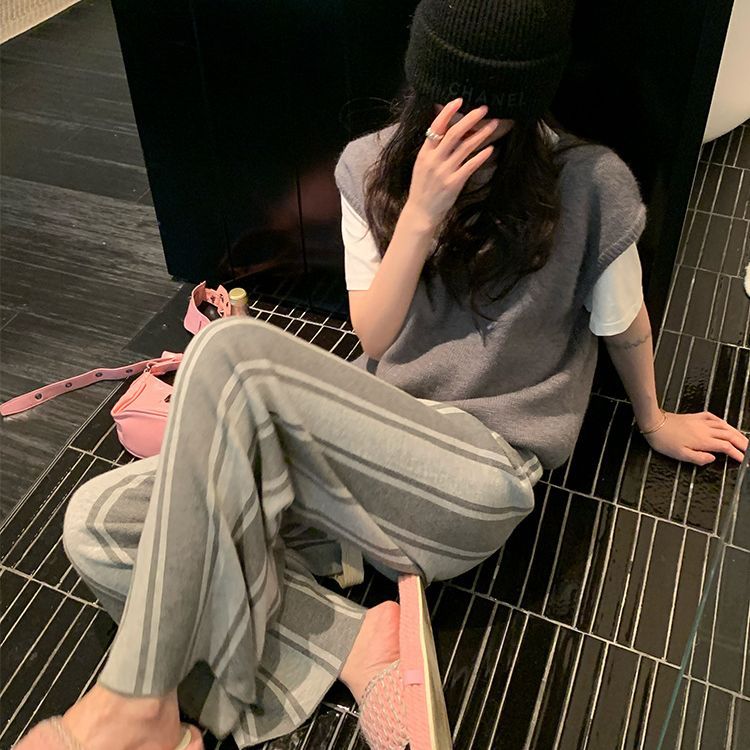 Fall Striped Knitted Casual Pants