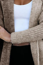 Brown Color Block Hooded Knit Cardigan Coat