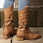 Rivet Belt Tassel Trim Mid-calf Martin Boots
