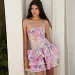 Purple Floral Smocked Strapless Mini Dress