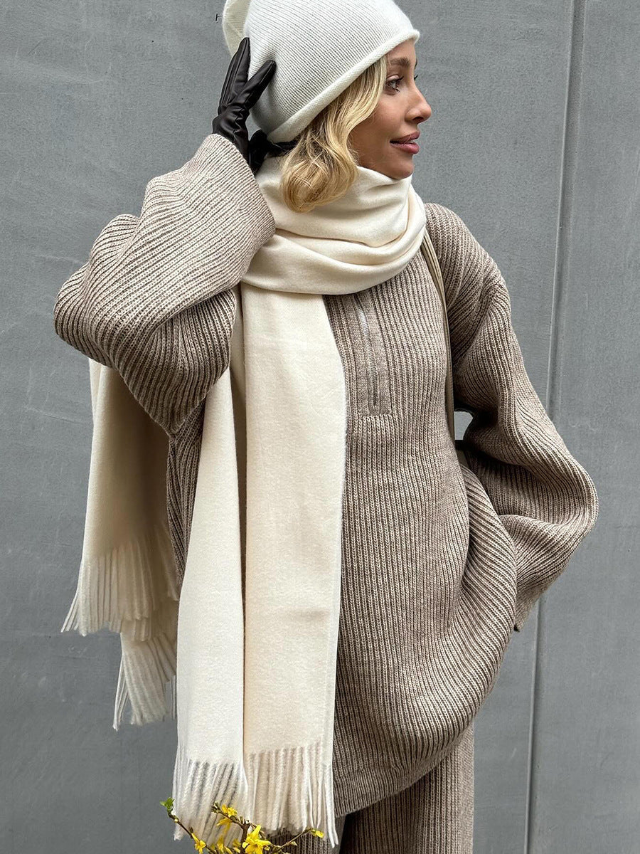 Cozy Ribbed Knit Sweater and Wide-Leg Pants Two-Piece Set