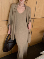 Shawl Coat and Maxi Dress Knit Two Piece Set