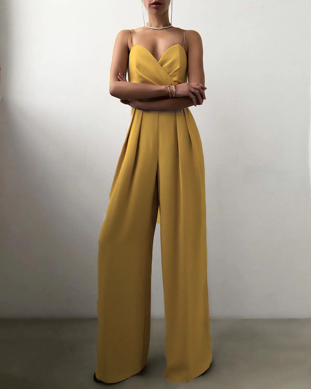Spaghetti Strap Solid High Waist Jumpsuit