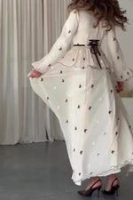 White Embroidery Butterfly Long Sleeves Maxi Dress
