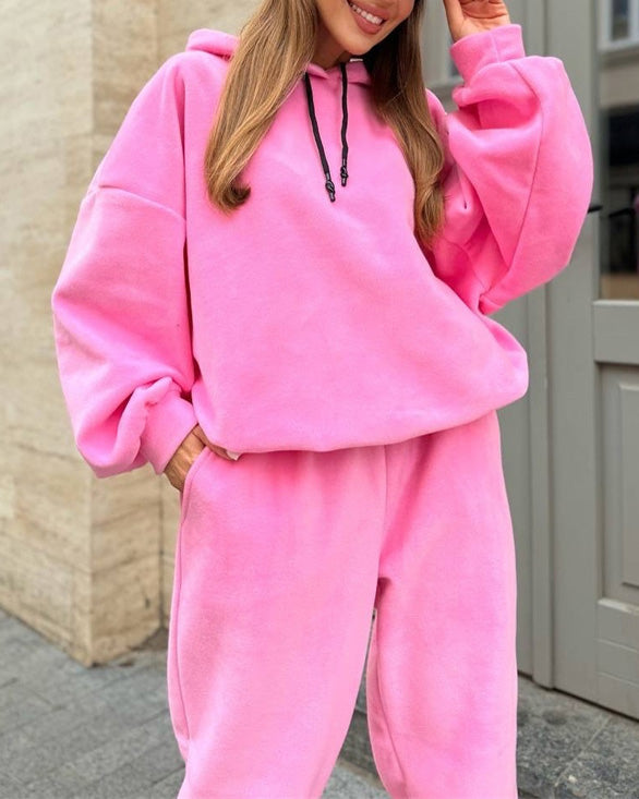 Casual Hooded Sweatshirt and Sweatpants Two Piece Set