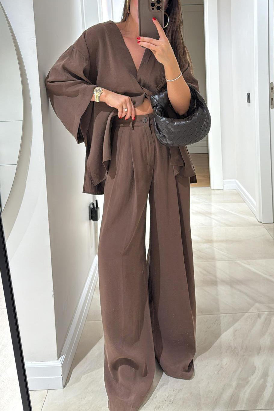 Casual Linen Top and High-Waist Pants Two-Piece Suit