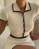 Beige Crop Top and Mini Skirt Knit Two Piece Suit