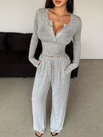 Slim Fit Long-sleeved T-shirt and Wide-leg Pants Suit