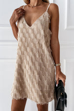 Casual Fringed Textured Mini Dress