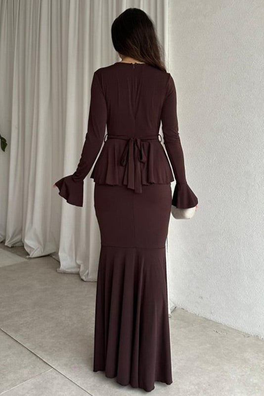 Elegant Long Sleeved Peplum Slim Fit Maxi dress