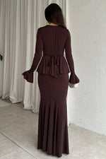 Elegant Long Sleeved Peplum Slim Fit Maxi dress