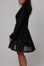 Sequin Long Sleeves Waist-Tie Mini Dress