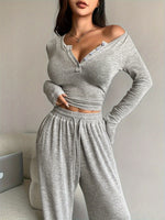 Slim Fit Long-sleeved T-shirt and Wide-leg Pants Suit