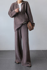 Thermal V-neck Knit Sweater and Pants Two-Piece Set
