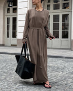 White Knit Midi Dress and Long Cardigan Two Piece Suit