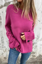 Solid Buttoned Cuff Knit Loose Top
