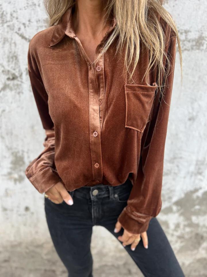 Solid Velvet Button Down Shirt