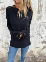 Solid Buttoned Cuff Knit Loose Top