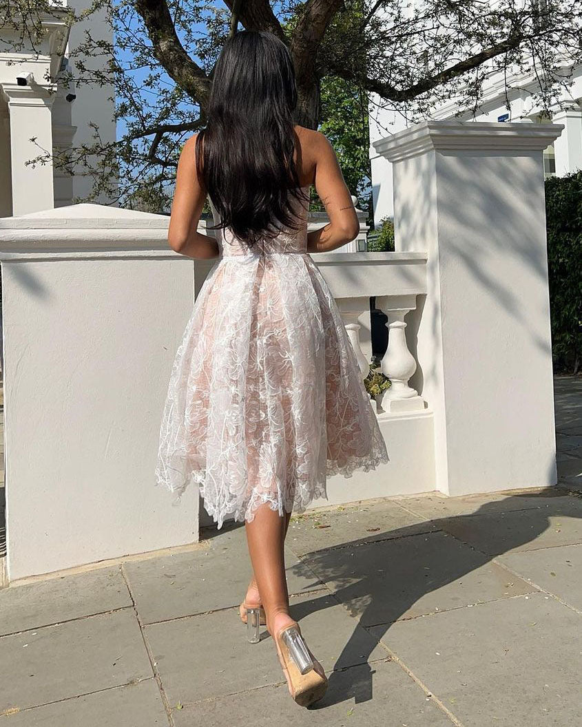Fashion Embroidered Lace Bandeau Midi Dress