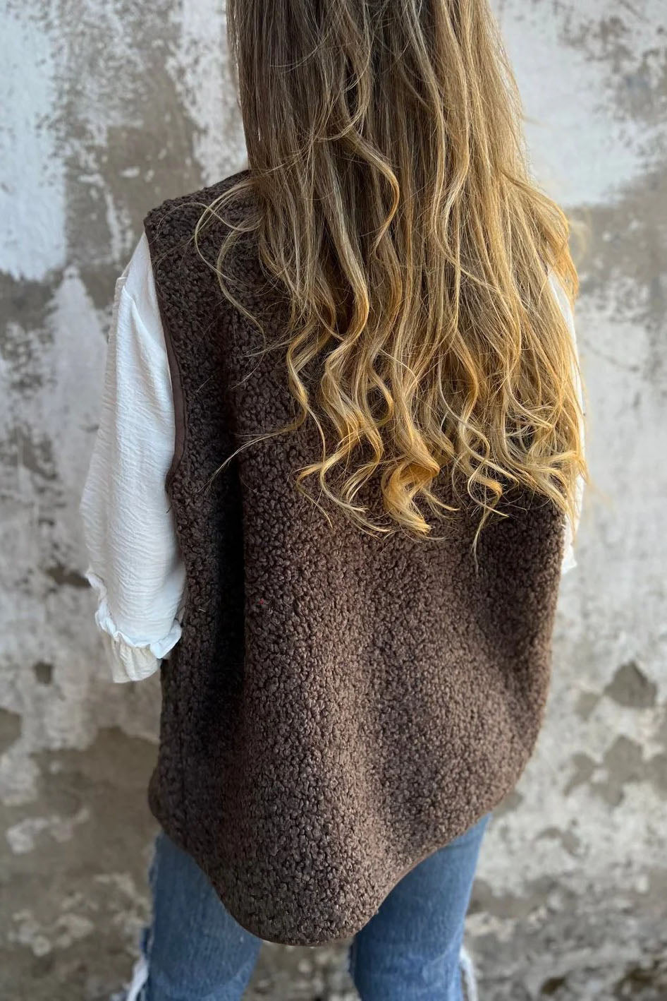 Brown Sherpa Button Down Vest Jacket