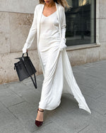 White Knit Midi Dress and Long Cardigan Two Piece Suit