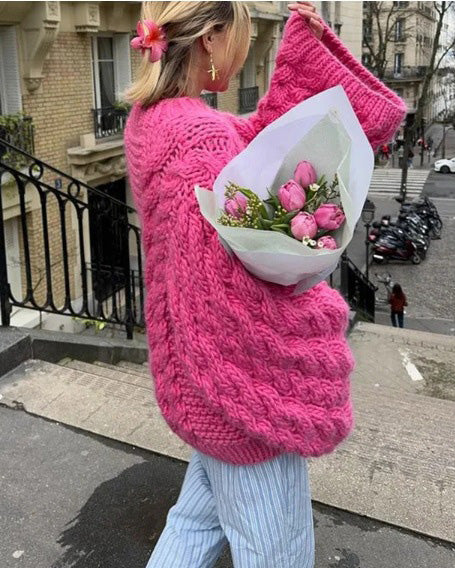 Cable Knit Bell Sleeve Slouchy Sweater