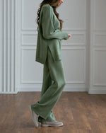 Solid Knitted Split Sweater and Pants Two-Piece Set