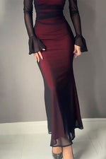 Burgundy Long Sleeves Off Shoulder Midi Dress