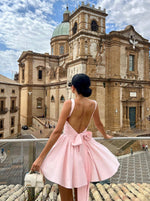Peach Pink Back-Tie Backless Mini Dress