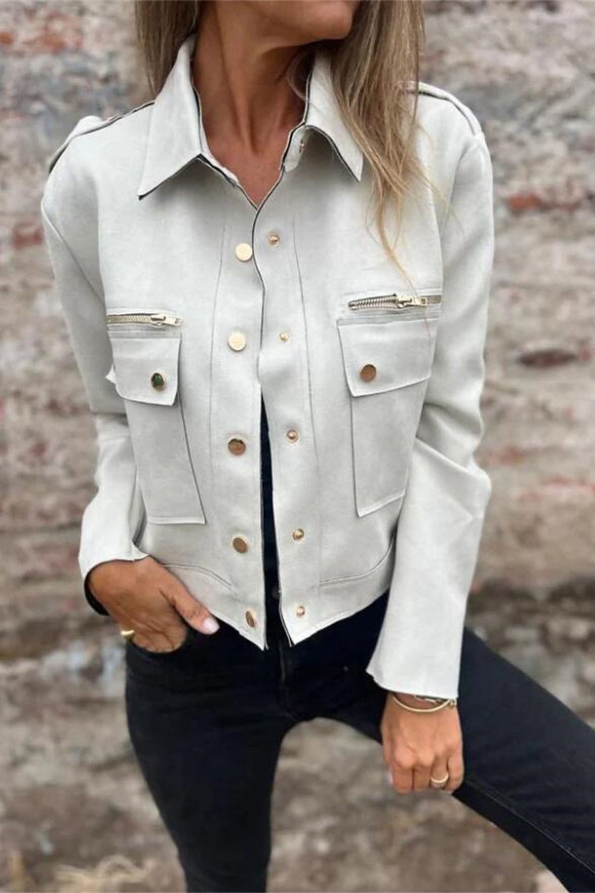 Metal Buttoned Long Sleeve Jacket