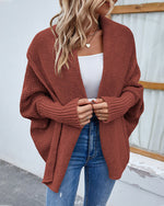 Solid Bat Sleeves Open Front Cardigan