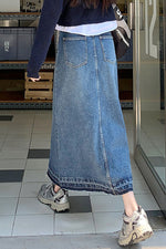 Blue Washed Patched Pockets Denim skirt