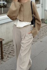 Brown Relaxed-fit Crop Wool Coat