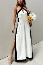 Contrast Crossover Halter Neck Midi Dress