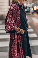 Three Quarter Sleeve Party Sequined Kimono Jacket