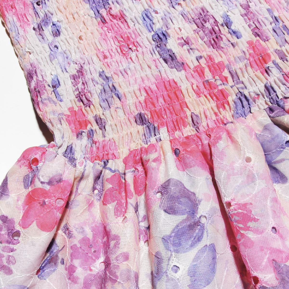Purple Floral Smocked Strapless Mini Dress