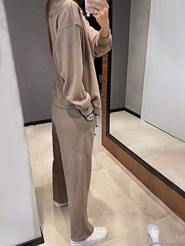 Casual Button-Down Knitted Top and Pants Two-Piece Set