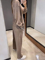 Casual Button-Down Knitted Top and Pants Two-Piece Set