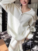 Slouchy Zippered Knit Sweater and Wide-Leg Pants Two-Piece Set