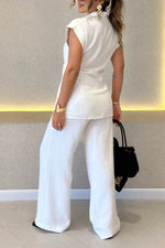 Tie-Waist Shirt and High-Waisted Pants Two-Piece Set