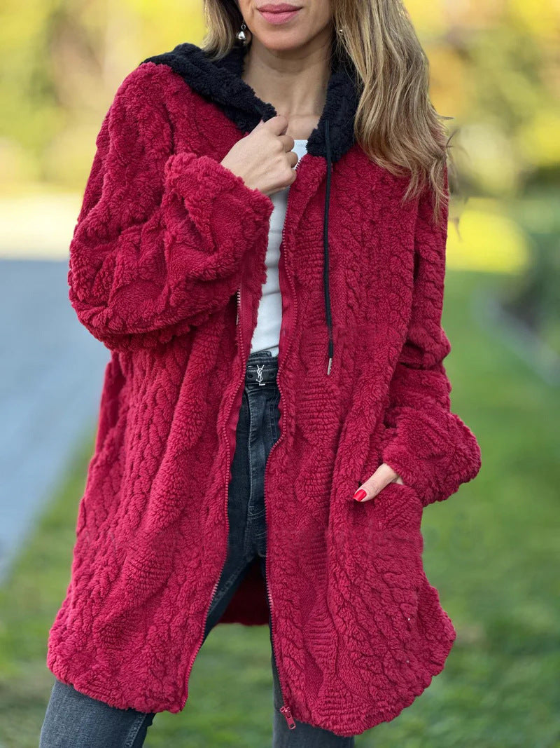 Vintage Hooded Zip-Up Fur Coat
