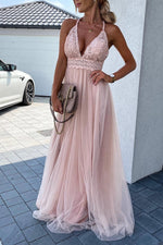 Tulle Mesh V Neck Maxi Dress