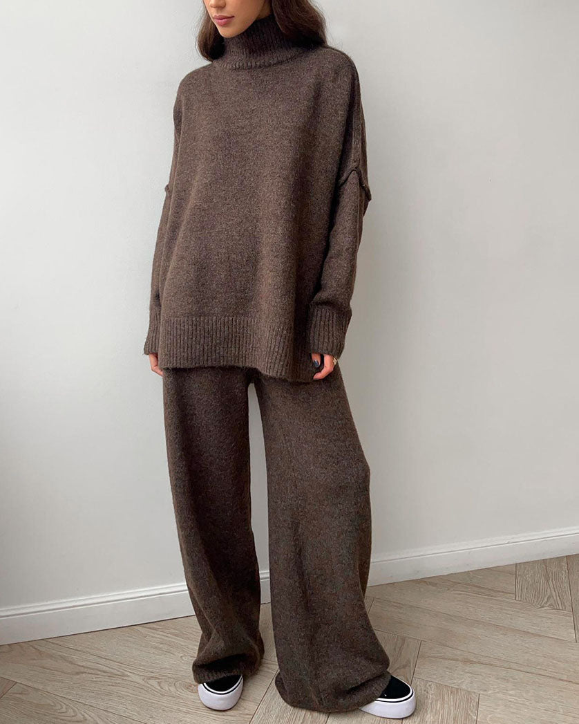 Slouchy Batwing Knit Sweater and Pants Two-Piece Suit