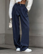 Navy Striped Wide-Leg Pants