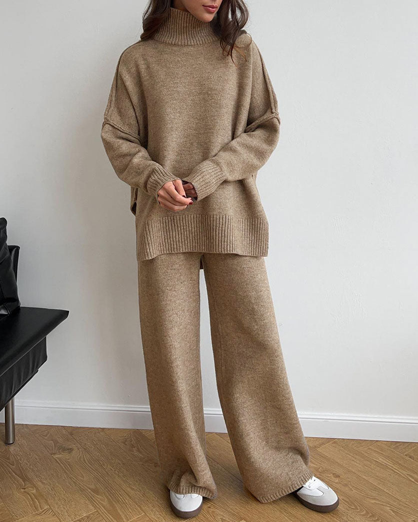 Slouchy Batwing Knit Sweater and Pants Two-Piece Suit